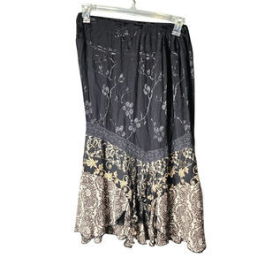 Vtg Spencer Alexis Sz L Boho Mixed Media Velvet Burnout Midi Asymmetrical Skirt